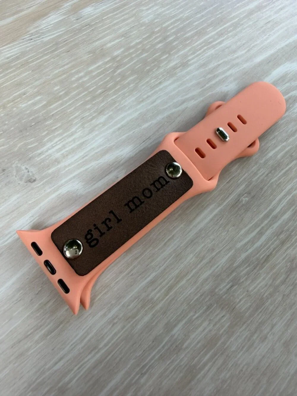Girl Mom Engraved Silicone Band For Apple Watch 38mm 40mm 41mm 42mm Coral Pink